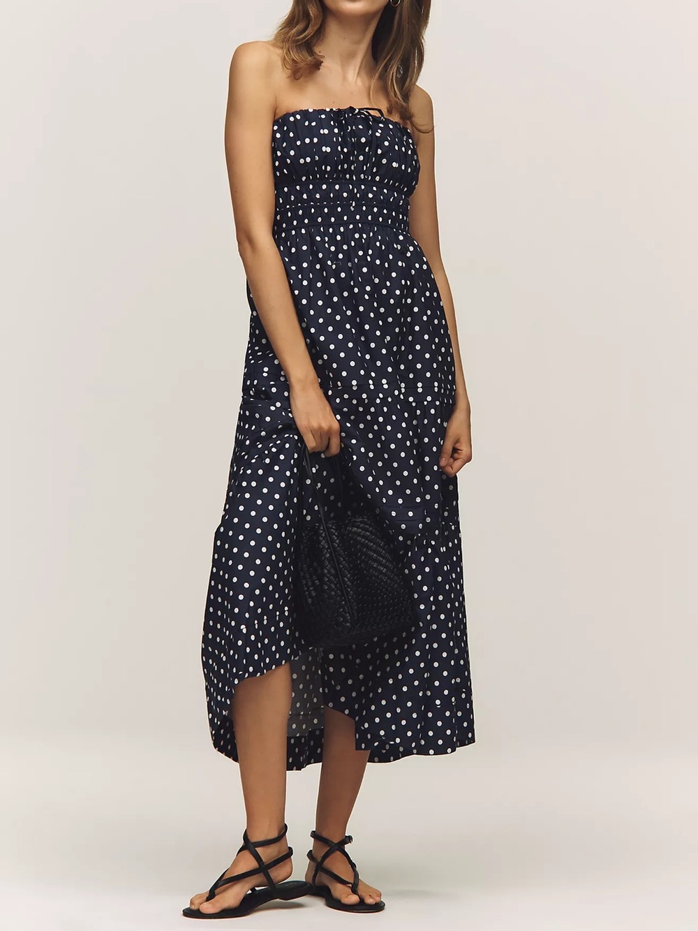 Anthropologie The Somerset Maxi Dress: Strapless Edition in Navy Polka Dot NWT